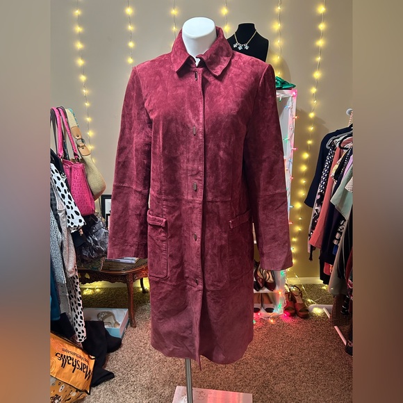 B By Bernardo Long Suede Maroon Coat - Picture 1 of 11